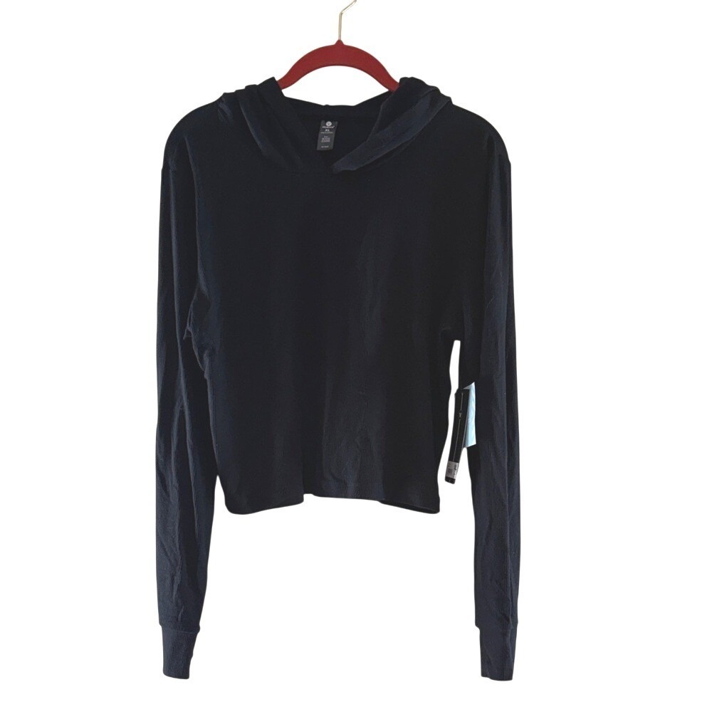 VELOCITY Black Ribbed Cropped Hoodie Long Sleeve XL Athleisure